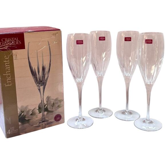 Cristal D'Arques FLUTED CHAMPANGE Set 4 Durand Enchante Glass Paris Crystal NEW - Picture 4 of 7